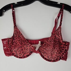 Gilligan OMalley 34C Red Leopard Mesh Sheer Lace Underwire Bra Animal Print Sexy